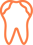 Tooth cavity care icon in orange representing dental treatment at East End Tooth Ferry in Southampton, New York